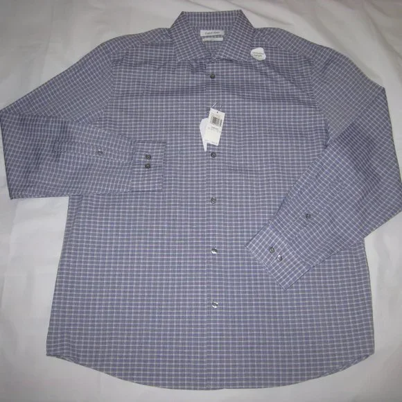 Calvin Klein Shirts | Calvin Klein Men's Untucked Length Slim Long Sleeve Button Down Dress Shirts L | Color: Purple/White | Size: L | Astore08'S